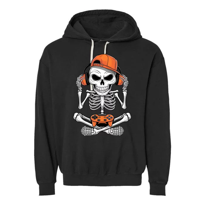 Halloween Skeleton Gamer Video Gaming Garment-Dyed Fleece Hoodie