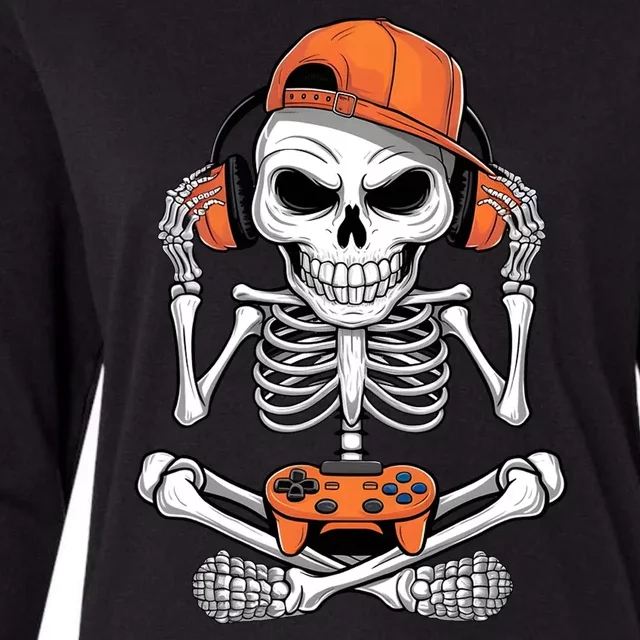 Halloween Skeleton Gamer Video Gaming Womens Cotton Relaxed Long Sleeve T-Shirt