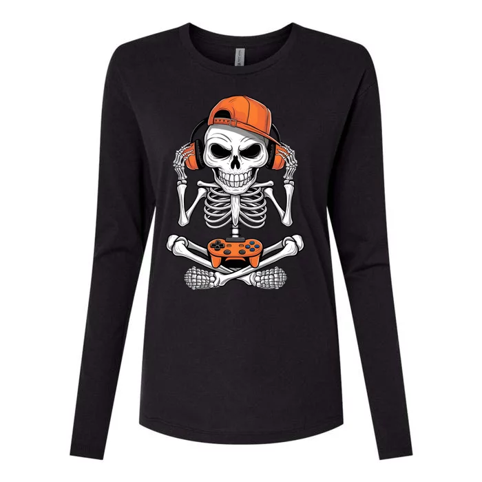 Halloween Skeleton Gamer Video Gaming Womens Cotton Relaxed Long Sleeve T-Shirt