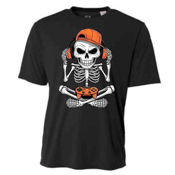 Halloween Skeleton Gamer Video Gaming Cooling Performance Crew T-Shirt