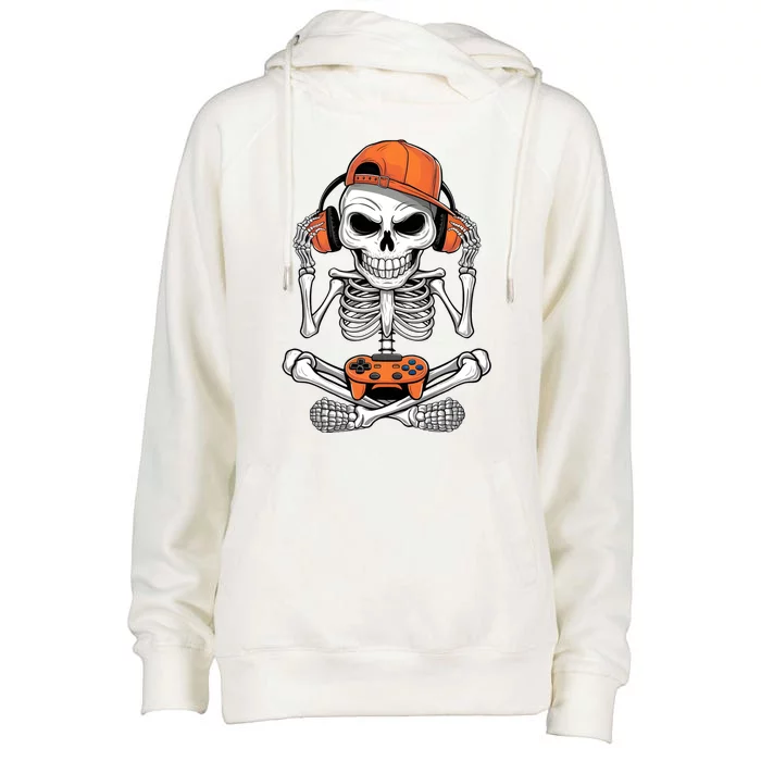 Halloween Skeleton Gamer Video Gaming Womens Funnel Neck Pullover Hood