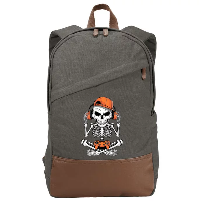 Halloween Skeleton Gamer Video Gaming Cotton Canvas Backpack