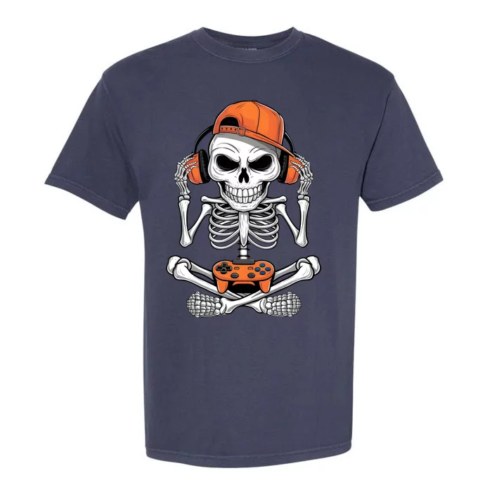 Halloween Skeleton Gamer Video Gaming Garment-Dyed Heavyweight T-Shirt