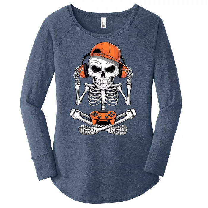 Halloween Skeleton Gamer Video Gaming Women's Perfect Tri Tunic Long Sleeve Shirt