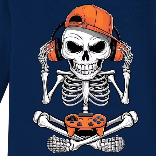 Halloween Skeleton Gamer Video Gaming Baby Long Sleeve Bodysuit