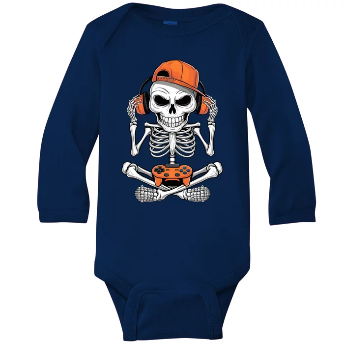 Halloween Skeleton Gamer Video Gaming Baby Long Sleeve Bodysuit