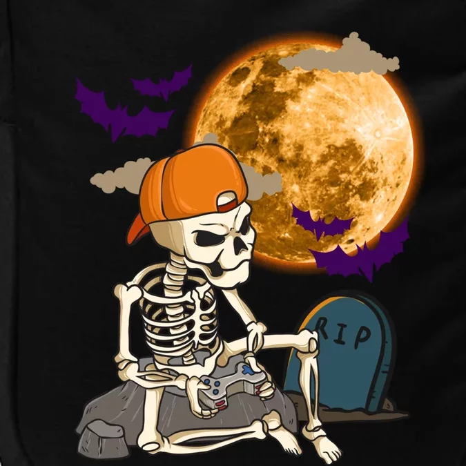 Halloween Skeleton Gamer Playing Video Games In Graveyard Gift Impact Tech Backpack