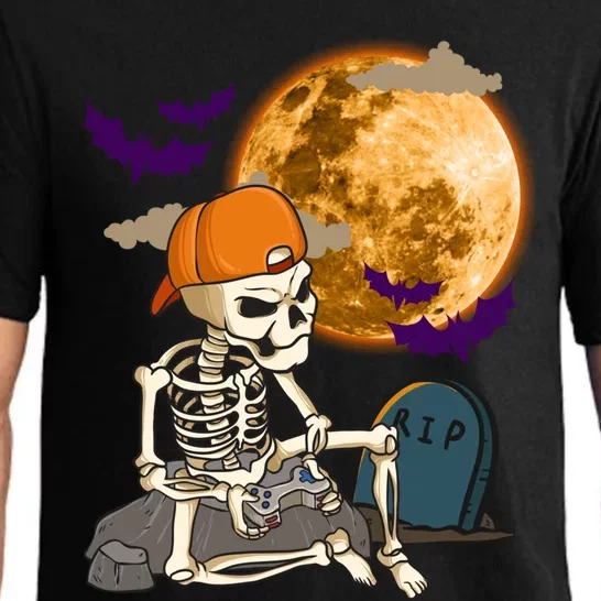 Halloween Skeleton Gamer Playing Video Games In Graveyard Gift Pajama Set