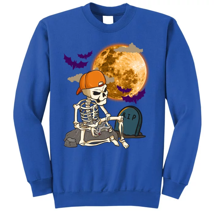 Halloween Skeleton Gamer Playing Video Games In Graveyard Gift Sweatshirt