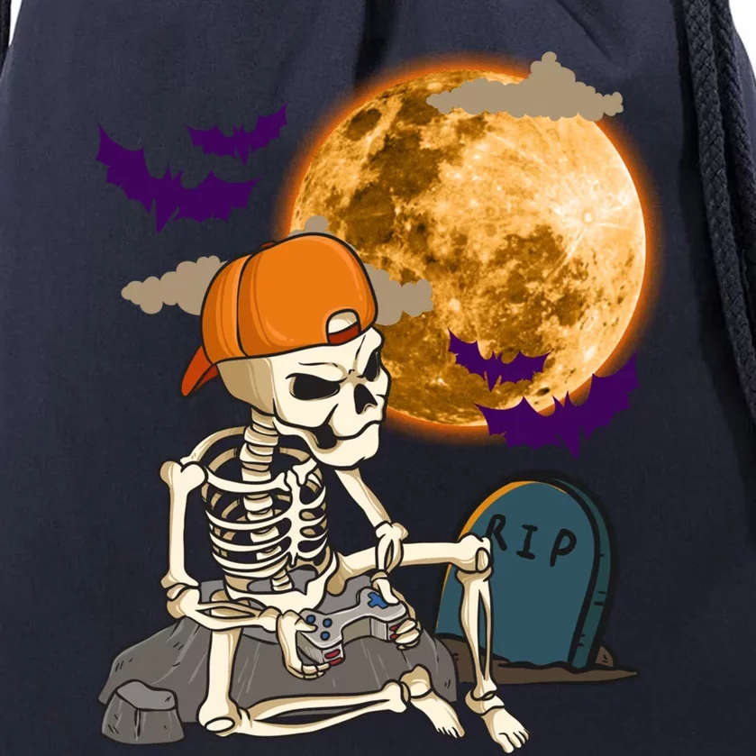 Halloween Skeleton Gamer Playing Video Games In Graveyard Gift Drawstring Bag