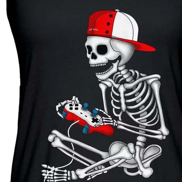 Halloween Skeleton Gamer Video Gaming Gift Ladies Essential Flowy Tank