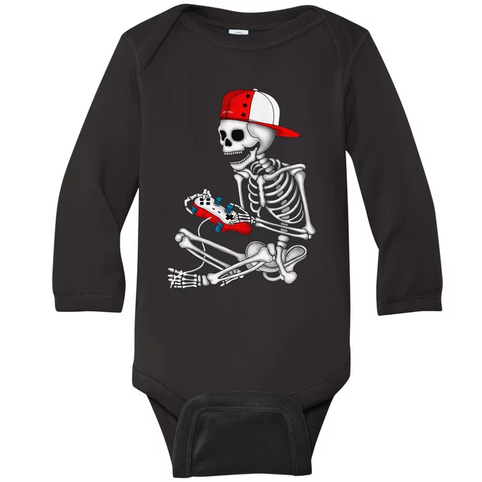 Halloween Skeleton Gamer Video Gaming Gift Baby Long Sleeve Bodysuit