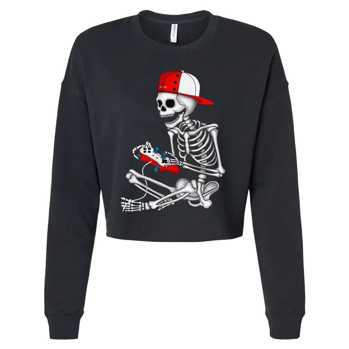 Halloween Skeleton Gamer Video Gaming Gift Cropped Pullover Crew