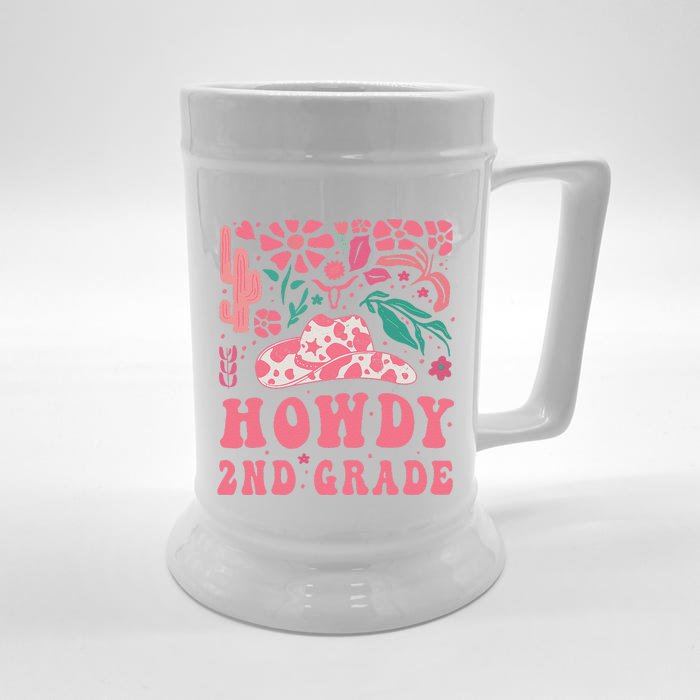 Howdy Second Grade Western Cow 2nd Grade Squad Teacher Front & Back Beer Stein