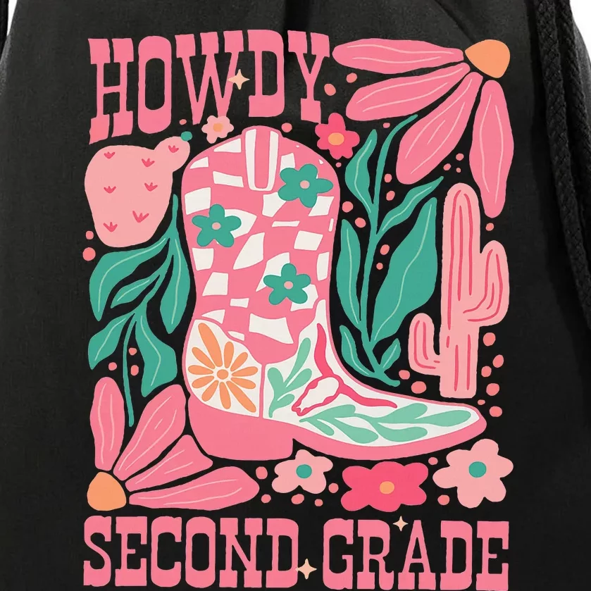 Howdy Second Grade Western 2nd Grade Teacher Cowboy Cowgirl Drawstring Bag