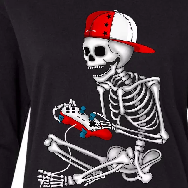 Halloween Skeleton Gamer Video Gaming Gift Womens Cotton Relaxed Long Sleeve T-Shirt