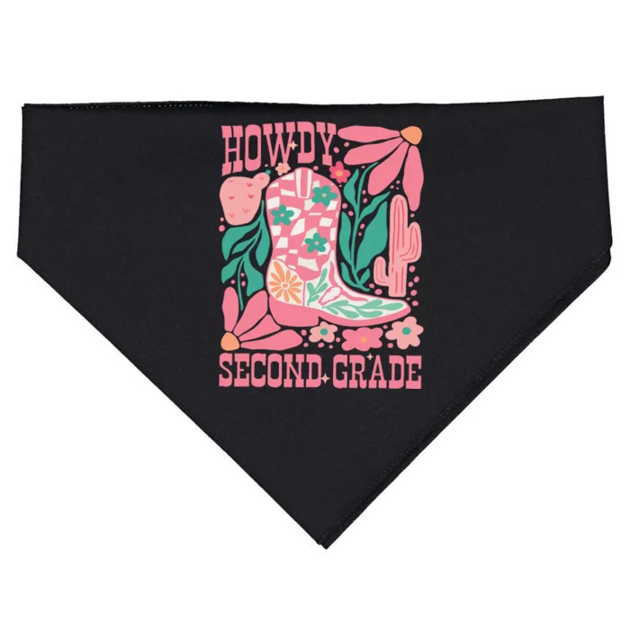 Howdy Second Grade Western 2nd Grade Teacher Cowboy Cowgirl USA-Made Doggie Bandana