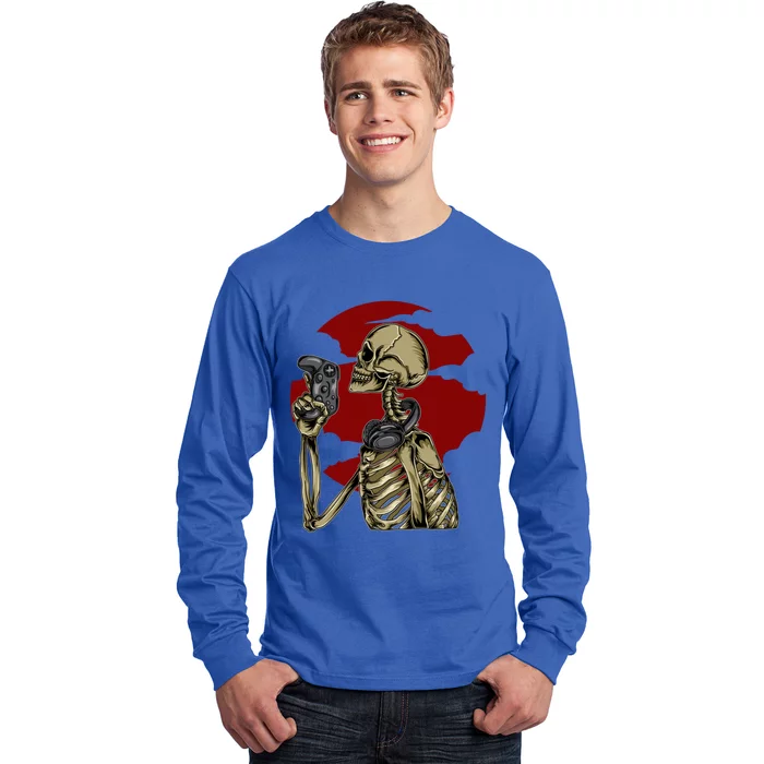 Halloween Skeleton Gamer Cute Gift Long Sleeve Shirt