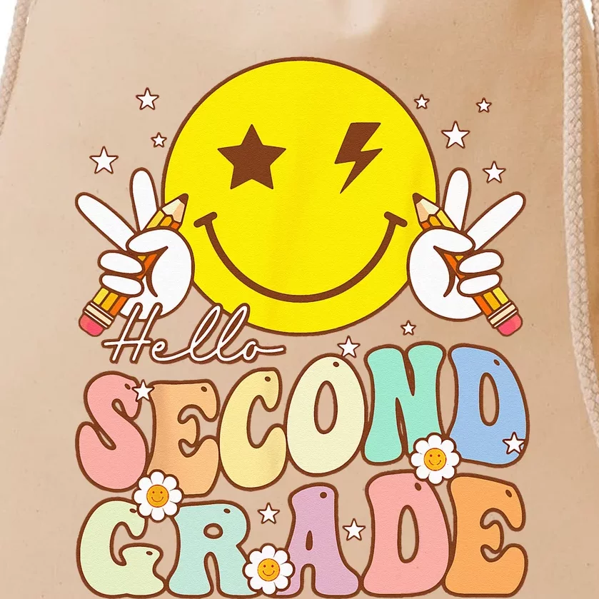 Hello Second Grade Funny Smile Face 2nd Grade Back To School Drawstring Bag