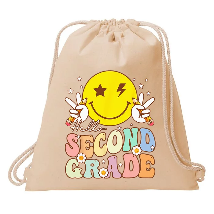 Hello Second Grade Funny Smile Face 2nd Grade Back To School Drawstring Bag