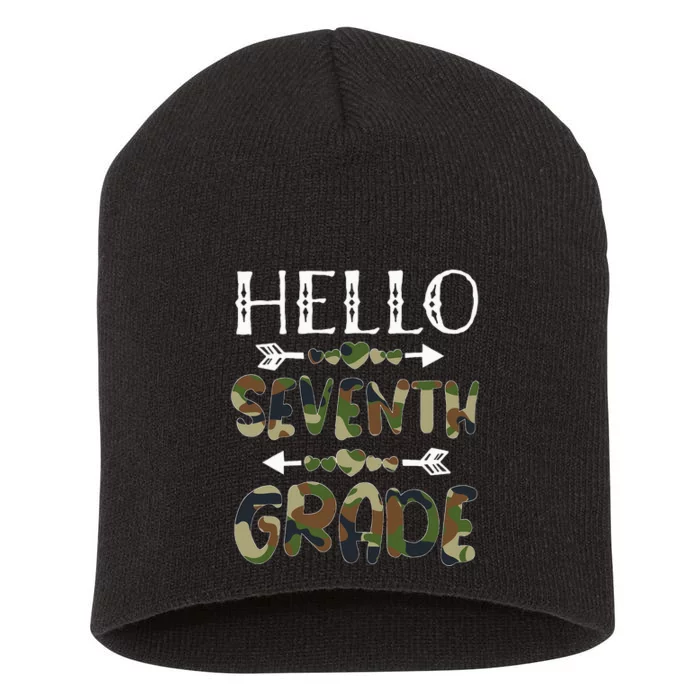 Hello Seventh Grade Back To School 1st Day Camo Teachers Short Acrylic Beanie