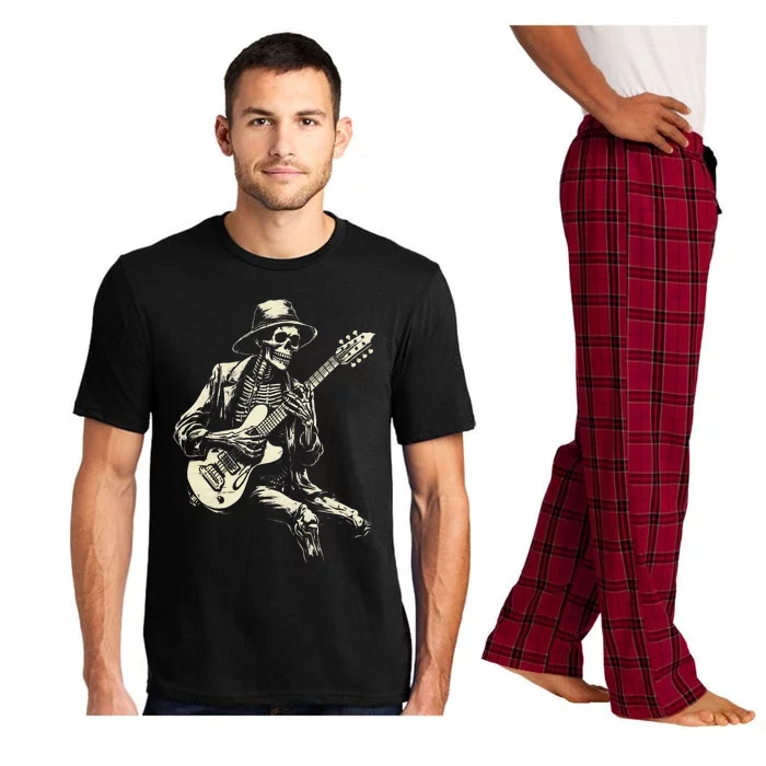 Happy Skeleton Guitar Guy Spooky Halloween Rock Band Concert Pajama Set