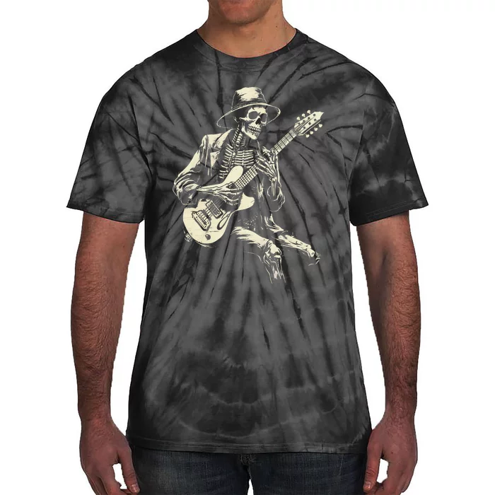 Happy Skeleton Guitar Guy Spooky Halloween Rock Band Concert Tie-Dye T-Shirt