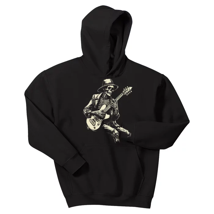 Happy Skeleton Guitar Guy Spooky Halloween Rock Band Concert Kids Hoodie