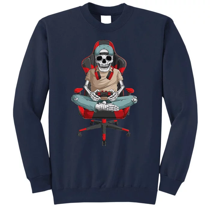 Halloween Skeleton Gamer Video Gaming Tall Sweatshirt