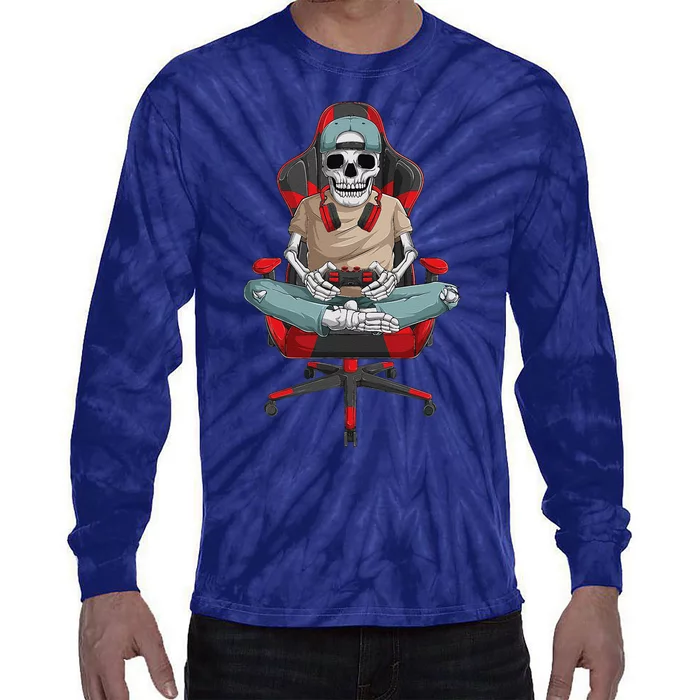 Halloween Skeleton Gamer Video Gaming Tie-Dye Long Sleeve Shirt