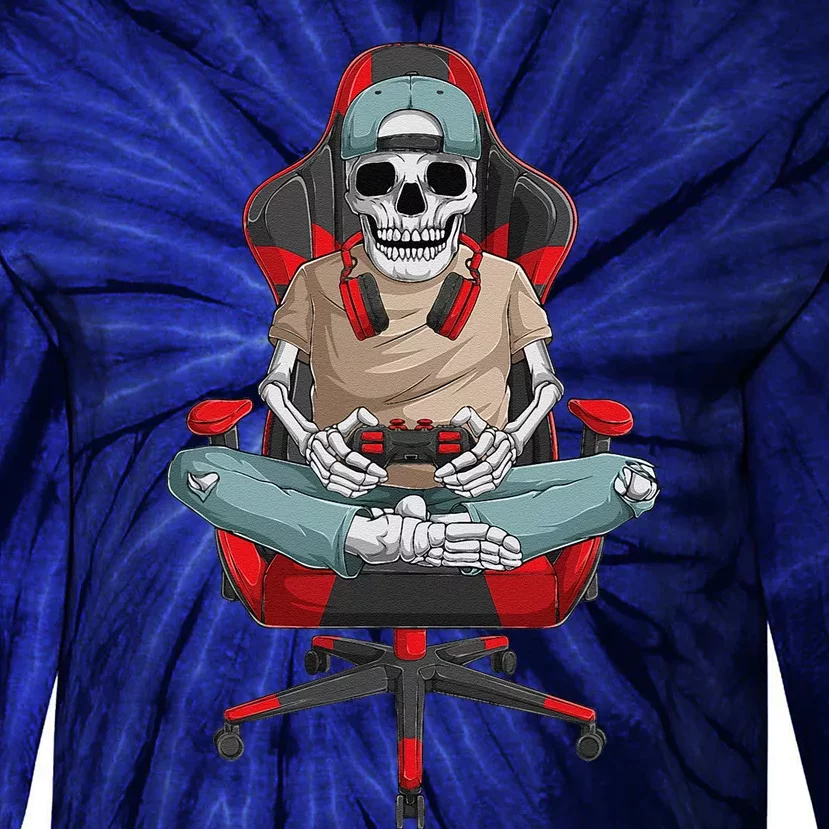 Halloween Skeleton Gamer Video Gaming Tie-Dye Long Sleeve Shirt