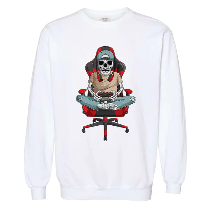 Halloween Skeleton Gamer Video Gaming Garment-Dyed Sweatshirt