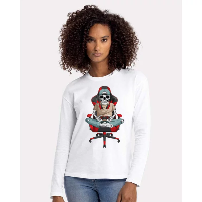 Halloween Skeleton Gamer Video Gaming Womens Cotton Relaxed Long Sleeve T-Shirt