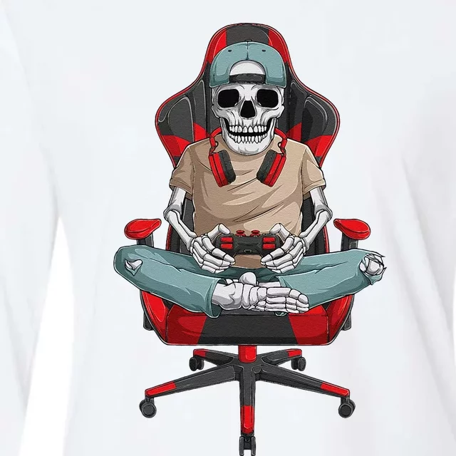 Halloween Skeleton Gamer Video Gaming Womens Cotton Relaxed Long Sleeve T-Shirt