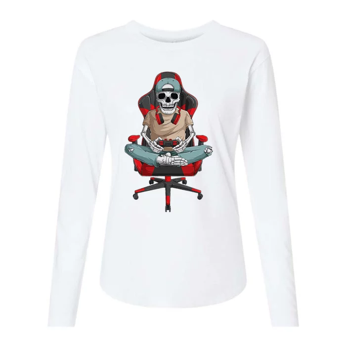 Halloween Skeleton Gamer Video Gaming Womens Cotton Relaxed Long Sleeve T-Shirt