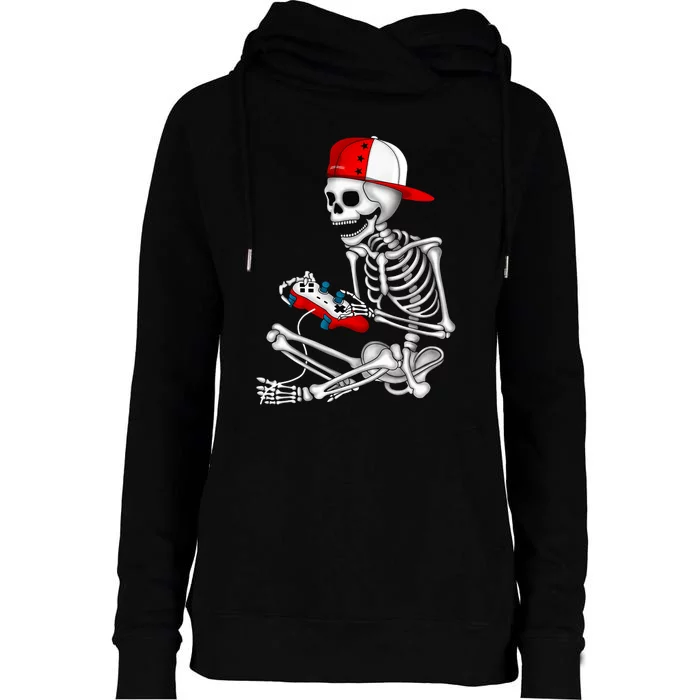 Halloween Skeleton Gamer Video Gaming Gift Womens Funnel Neck Pullover Hood