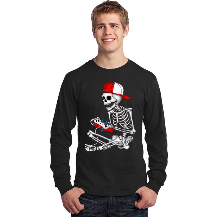 Halloween Skeleton Gamer Video Gaming Gift Tall Long Sleeve T-Shirt