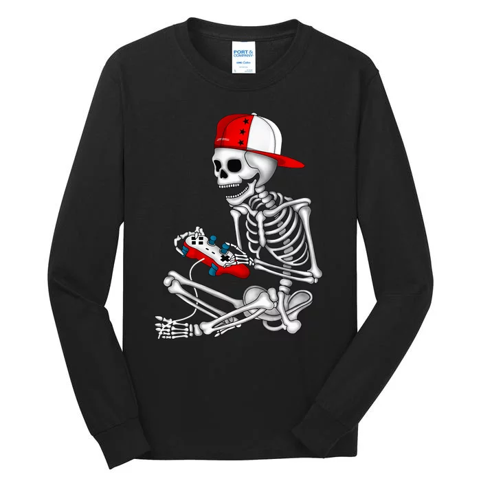 Halloween Skeleton Gamer Video Gaming Gift Tall Long Sleeve T-Shirt