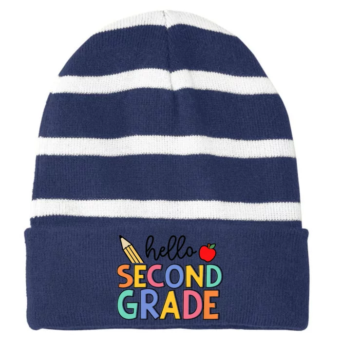 Hello Second Grade Team 2nd Grade Back To School Teacher Striped Beanie with Solid Band