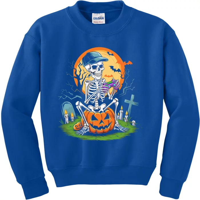 Halloween Skeleton Gamer Video Gaming Gift Kids Sweatshirt