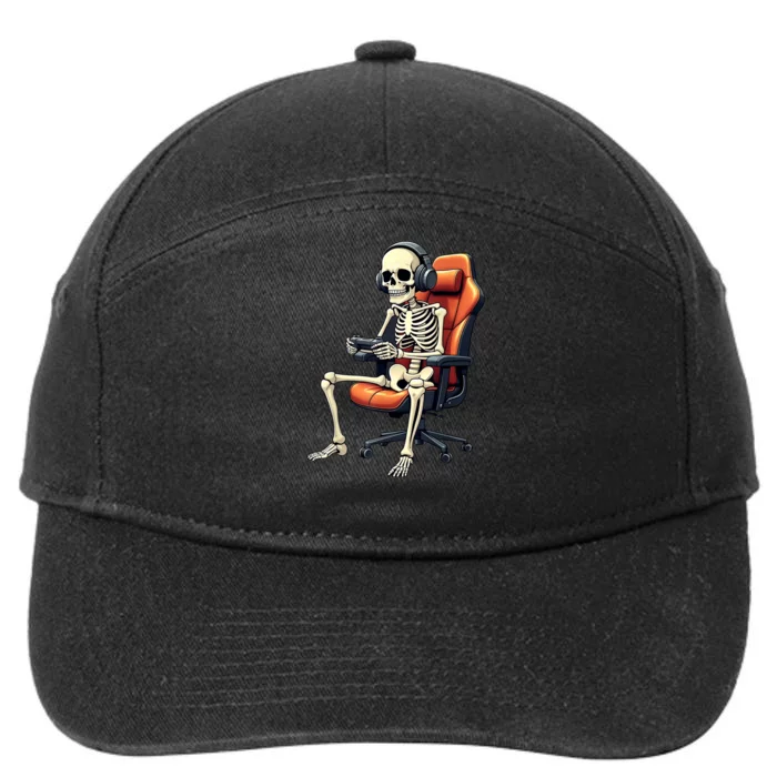 Halloween Skeleton Gamer Video Gaming 7-Panel Snapback Hat