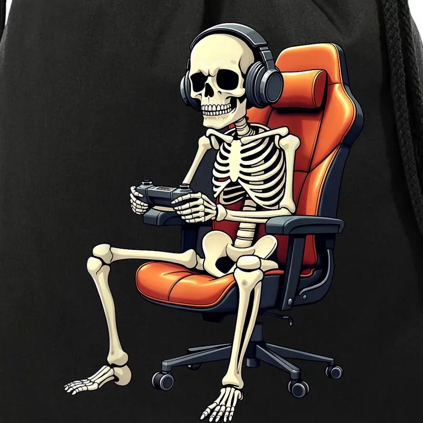 Halloween Skeleton Gamer Video Gaming Drawstring Bag