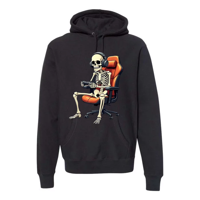 Halloween Skeleton Gamer Video Gaming Premium Hoodie