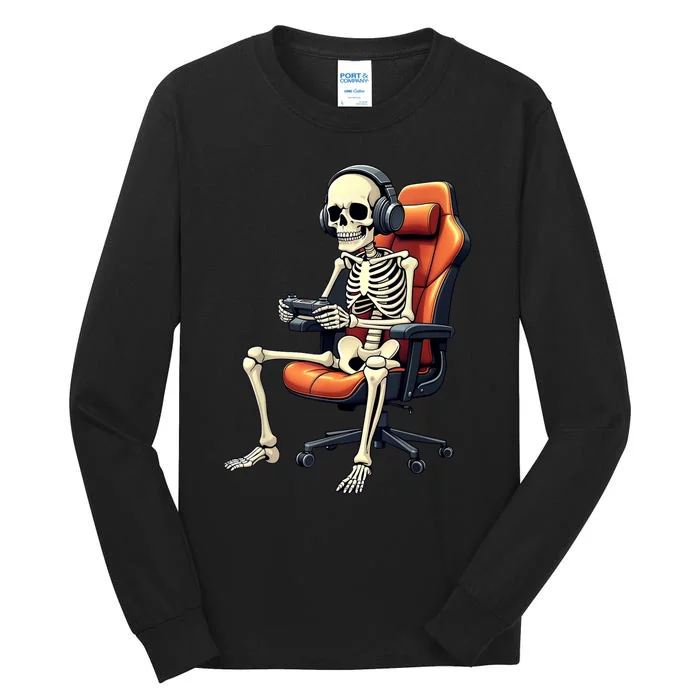 Halloween Skeleton Gamer Video Gaming Tall Long Sleeve T-Shirt