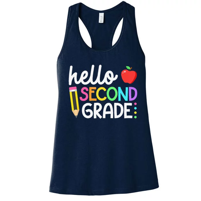 Hello Second Grade Team 2nd Grade Back To School Teacher Women's Racerback Tank