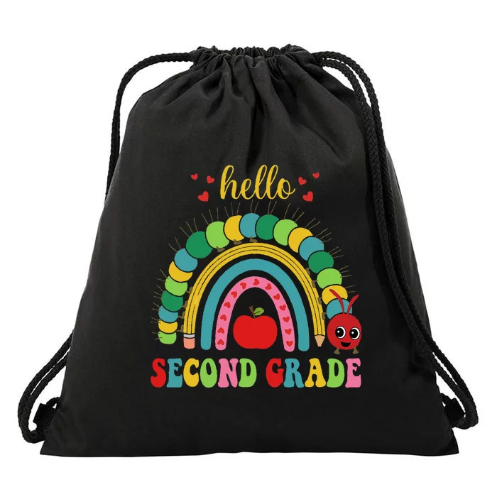 Hello Second Grade Rainbow Back To School Teacher Student Drawstring Bag