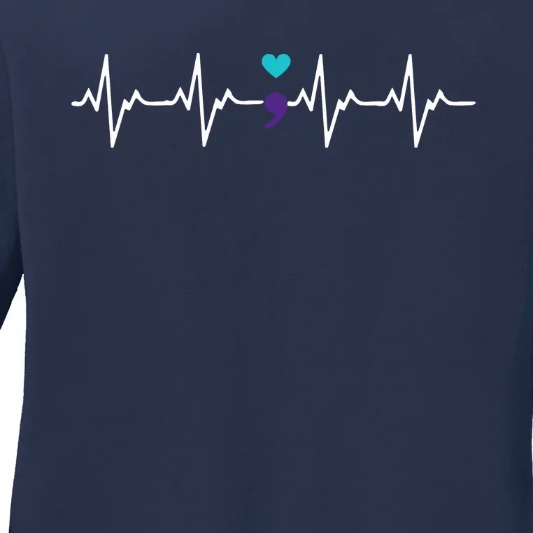 HeartBeat Semicolon Gift Suicide Prevention Awareness Ladies Long Sleeve Shirt