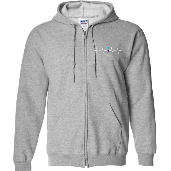 HeartBeat Semicolon Gift Suicide Prevention Awareness Full Zip Hoodie