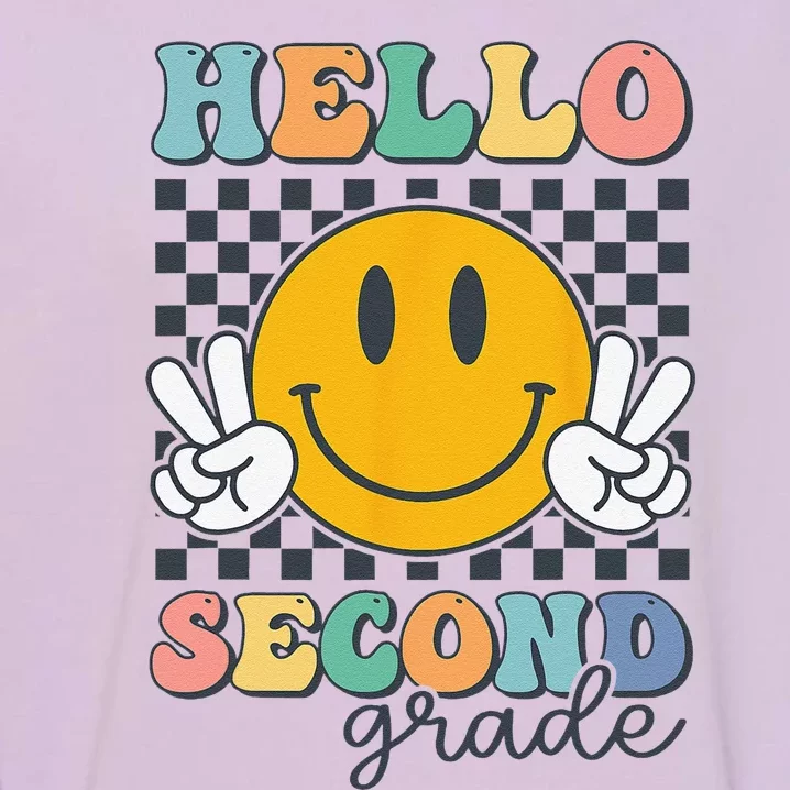 Hello Second Grade Retro Smile Team 2nd Grade Back To School Garment-Dyed Sweatshirt