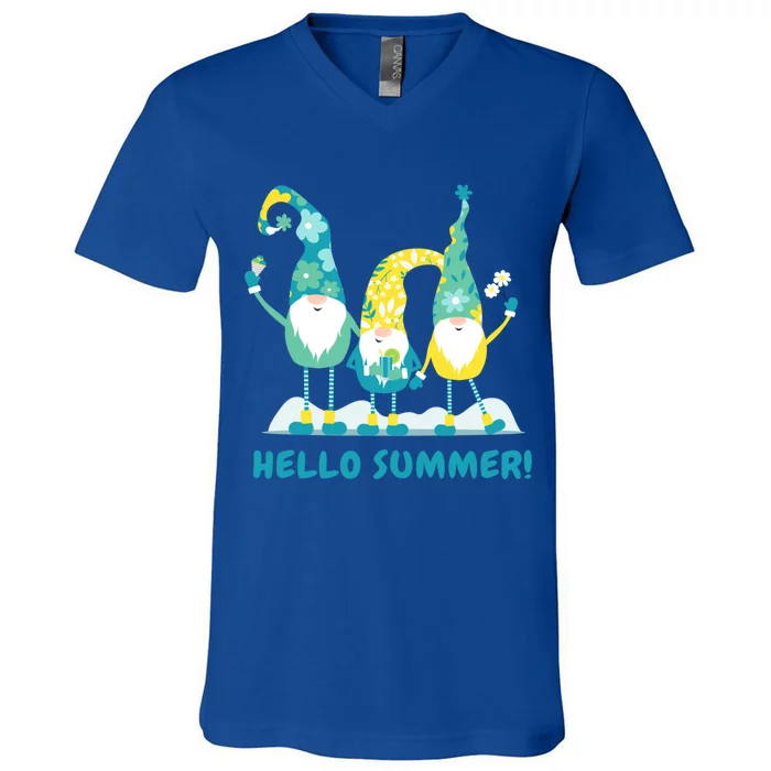 Hello Summer Gnomes Popsicle Flower Vacay Mode Gift V-Neck T-Shirt